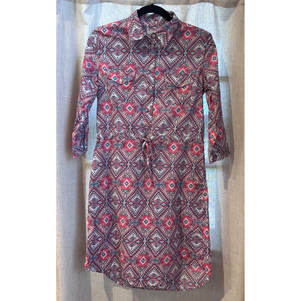 Tin Haul Womens Southwestern Aztec Print Button Front Shirt Dress Pink Blue Med‎